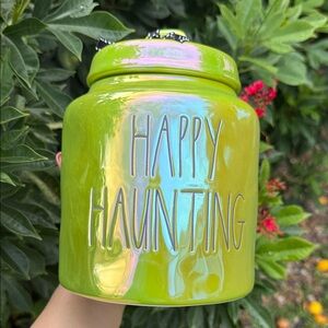 Rae Dunn Green Iridescent 'Happy Haunting' Jar